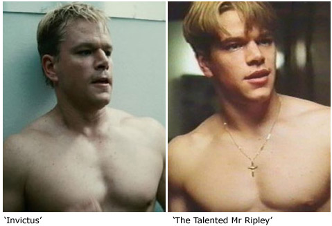Matt Damon, shirtless and hot, from both 'Invictus' and 'The Talented Mr Ripley'
